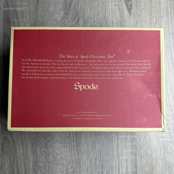 Spode 5 Piece Tin Christmas Tree Set ~ 12oz Cups Coasters Tin NEW w/Box - Picture 6 of 12